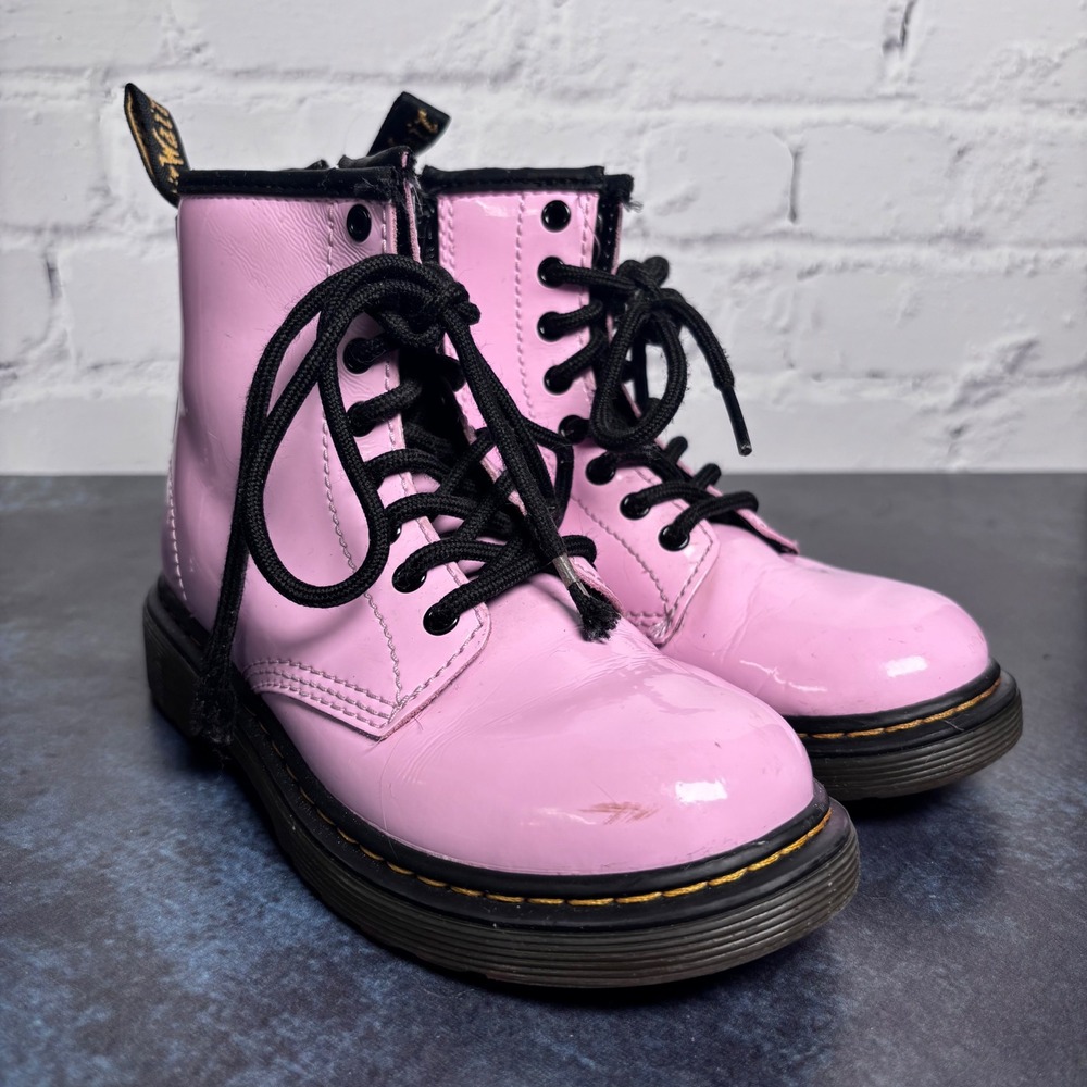 Dr. Martens 1460 Combat Boots Pink Patent Leather Little Girls Youth Sz 13